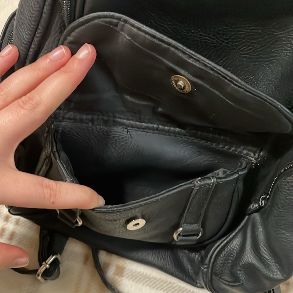 Black Faux Leather Multisac Mini Backpack Purse - image 4